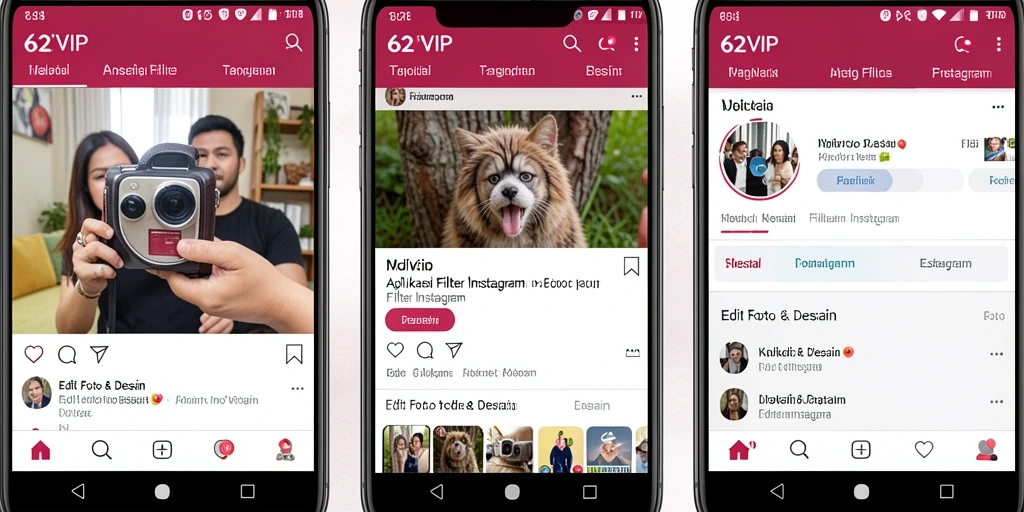 Antarmuka 62VIP yang elegan untuk edit foto dengan filter Instagram.