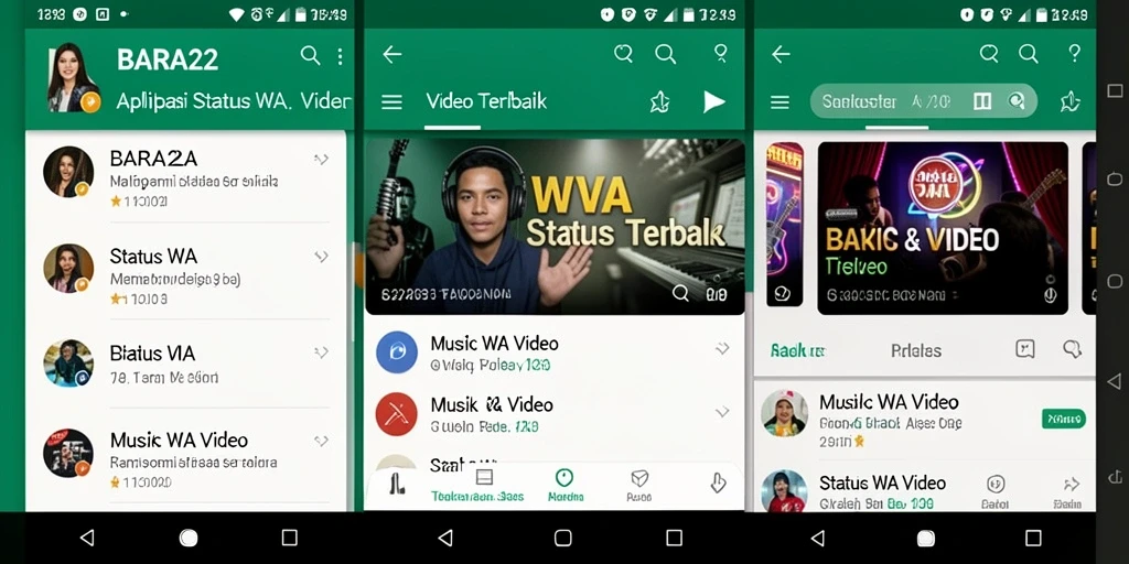 Tampilan antarmuka BARA22 dengan pilihan video status yang menarik.
