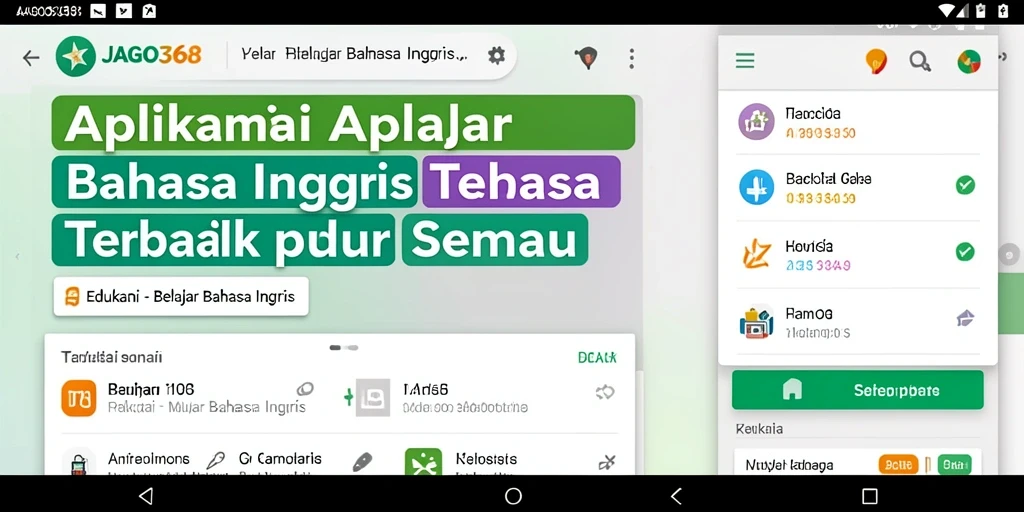 Antarmuka JAGO368 yang intuitif dan menarik untuk belajar Bahasa Inggris.