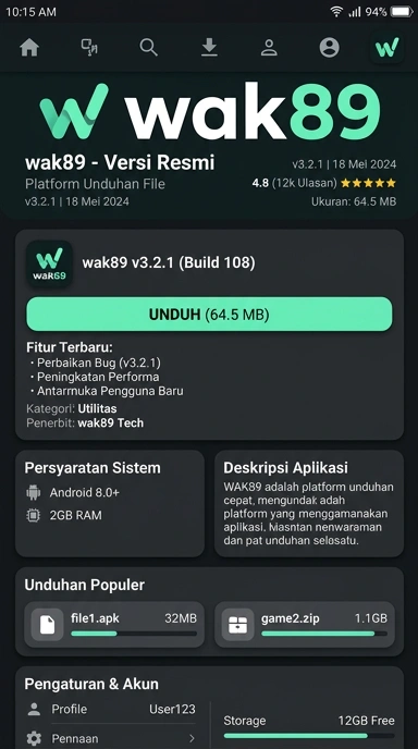 Tampilan halaman APK wak89