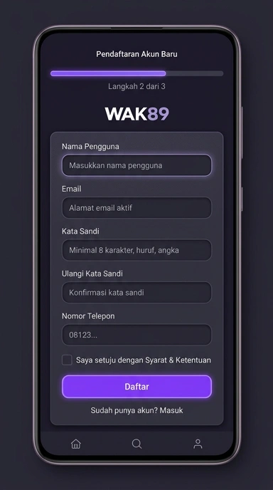 Tampilan halaman daftar wak89